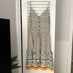 Pretty garden Floral Button-Front Knee Length Dress with Spaghetti Straps Size M